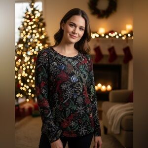 Christopher & Banks Snowflake Long Sleeve Holiday Top Size S